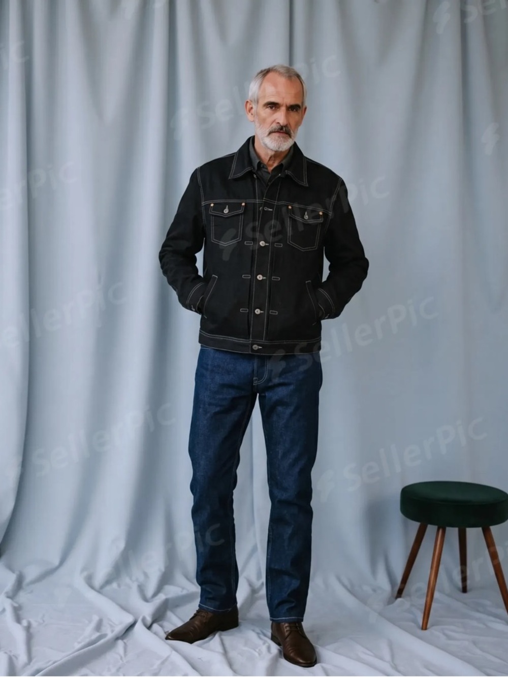 Men’s Vintage Guess like new Black Denim Jacket with Contrast Stitching